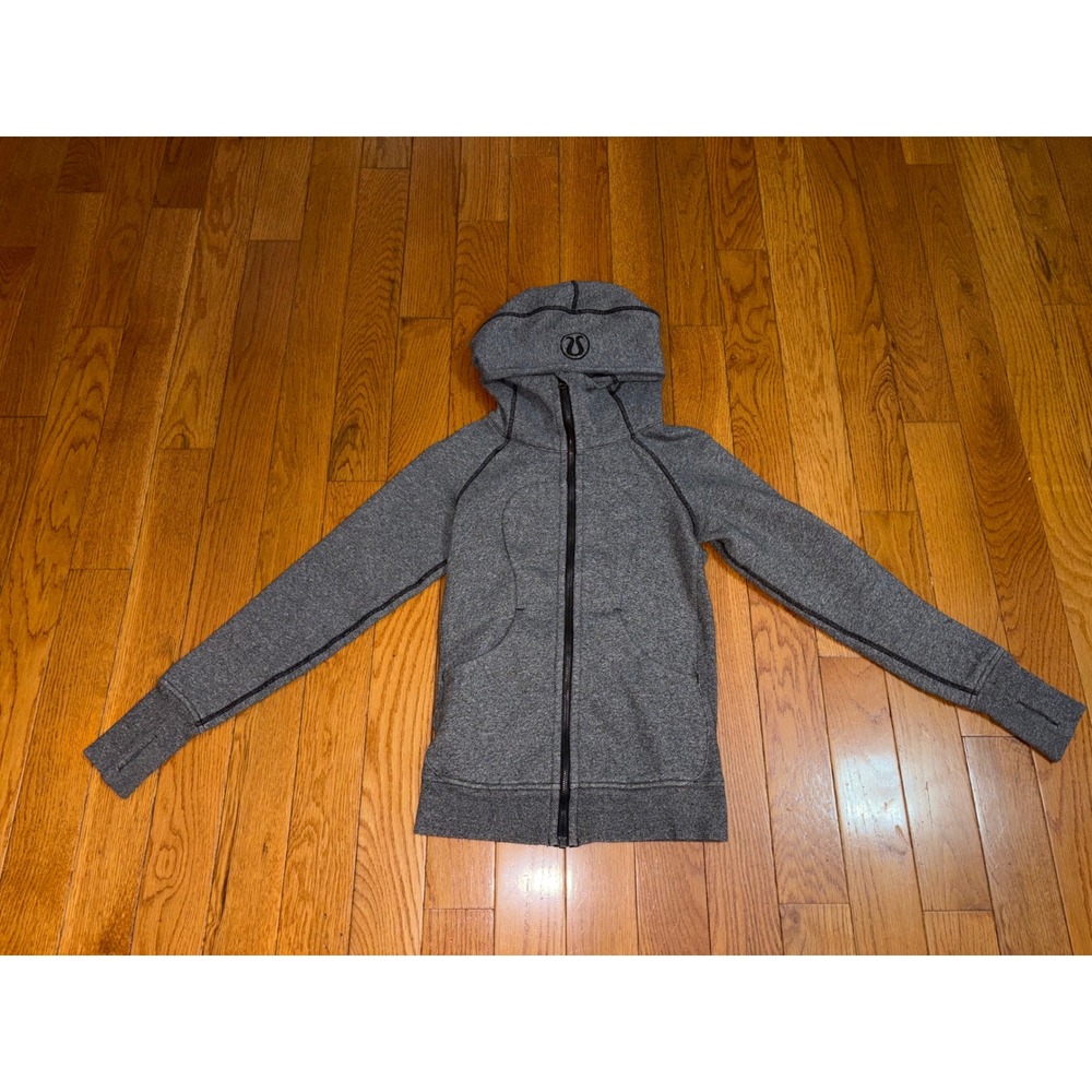 Lululemon Scuba Full Zip Hoodie Heathered Gray Black Thumbholes Size 2